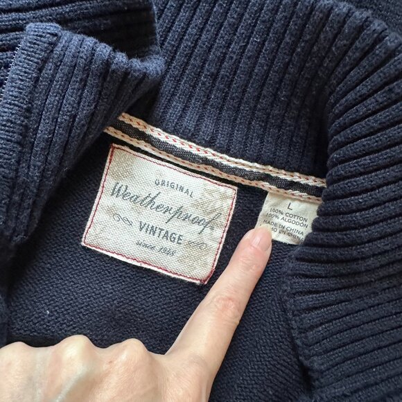 2000's Navy Blue Red White Snowflake Sweater Zipper 100% Cotton Natural Fibers - Picture 8 of 8